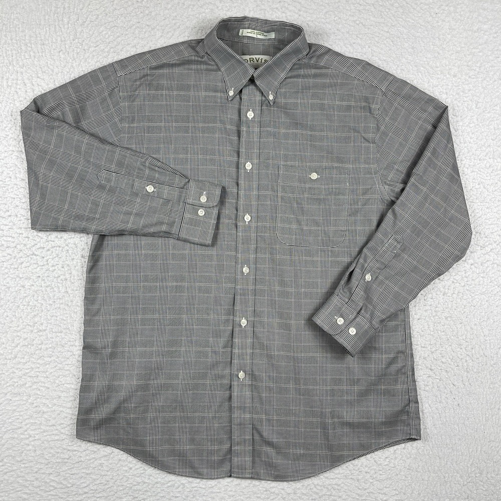 Orvis Shirt Mens Large Gray Plaid Vintage Hong Kong Casual Office Travel‎ Work